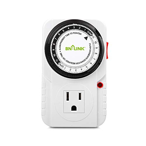 BN-LINK Minuterie mécanique enfichable 24 heures Aquarium mis à la terre, Grow Light, Hydroponics, Pets, Home, Kitchen, Office, Appliances, UL Listed 125VAC, 60 Hz, 1875W, 15A, 1 / 2HP (1)
